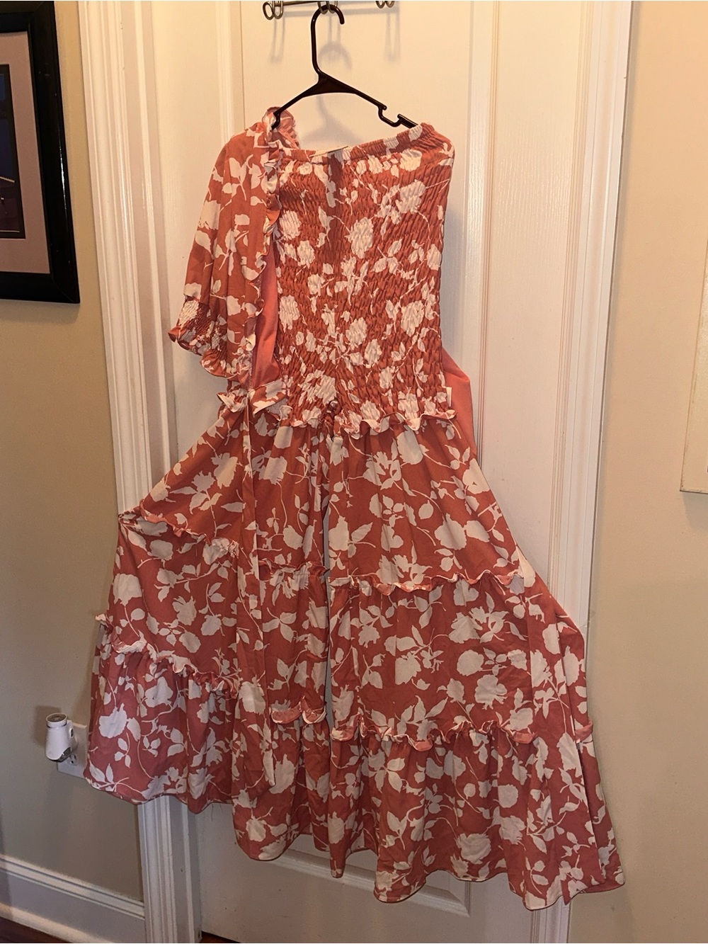 Rust Floral Smocked Tiered Jumpsuit